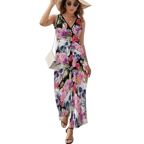 Robe de plage crâne de fleurs longue et légère pour un look d'été sans manches confortable