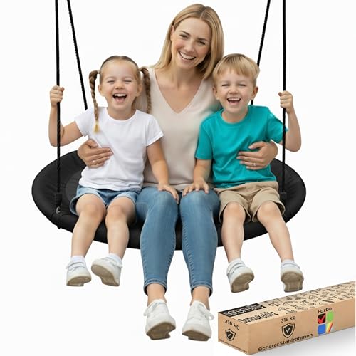 SereneLife Nestschaukel Indoor Outdoor, 101 cm Kinder Schaukel, bis 320 kg belastbar, höhenverstellbar, Baumschaukel für Garten, Kinder & Erwachsene, Schwarz