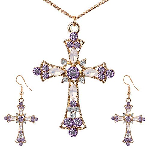 Hislaves Conjuntos de joias, conjunto de joias feminino com pingente de strass incrustado com corren