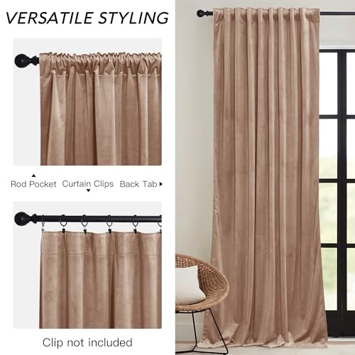 Image of RYB HOME Blush Velvet Curtains 72 inches with Hook Belt, Back Tab | Thermal Insulated, Privacy UV Heat Blocking, Luxurious Drapes, Nursery Dormitory Bathroom, W52 x L72, 2 Panels Set