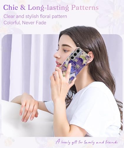 Image of Elzzi Compatible with Samsung S24 FE 5G Case Laser Flower Oil Painting Cute Colorful Blue Ray Bumper with Full Camera Protection Shockproof PC+TPU Glossy Shiny Cover for Girls Women, Purple
