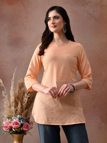 Image of Amazon Brand - Tavasya Women Pure Cotton Katha Plain Short Regular Fit Kurti |Short Top| Solid Casual Tunic
