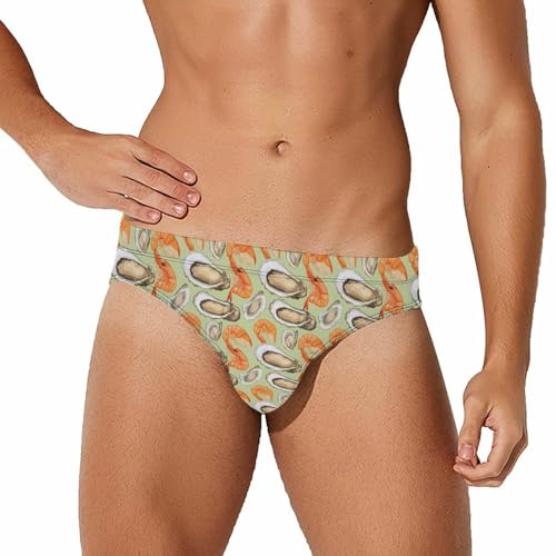 Oyster and Shrimp Mens Swim Briefs Quick Dry Triangle Trunks Swimsuit Swimming Bikini Swimwear
