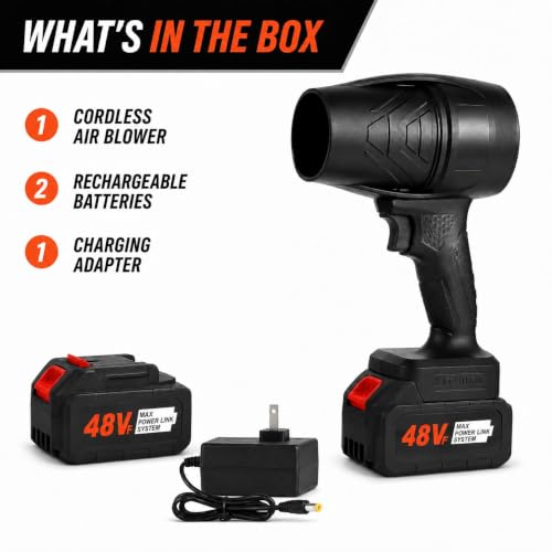 Image of Cordless Air Blower with 2 Rechargeable Batteries, Portable Handheld Electric Dust Blower for Car Interior, Keyboard, Electronics, Sofa, Garage & Home Cleaning