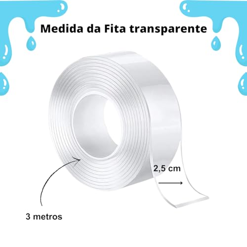 Super Fita Mágica Nano Adesiva Dupla Face Extra Forte Lavável Transparente 3M RHAYNER