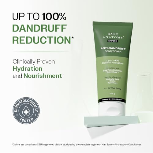 Image of Bare Anatomy Anti-Dandruff Hair Conditioner with Biotin, Salicylic Acid & Rosemary | Removes Flaky Buildup | Moisturizes & Strengthens Hair | Reduces Frizz & Breakage | For All Hair Types | 175gm