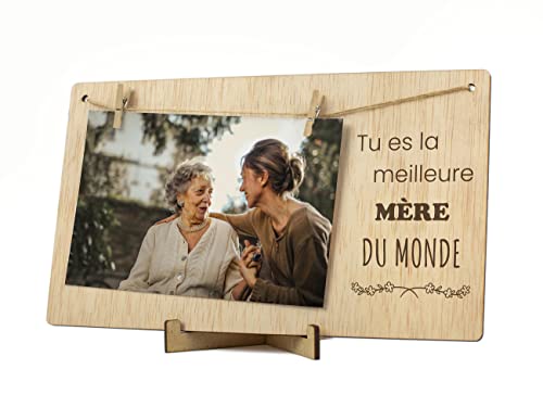 CONTRAXT Cadre photo cadeau original mama mère. Cadeau détail Cadre photo support Carte postale pele mele porte acroche photo félicitations fête des mères mama corde pince bois pèle mêle (Mère FR)