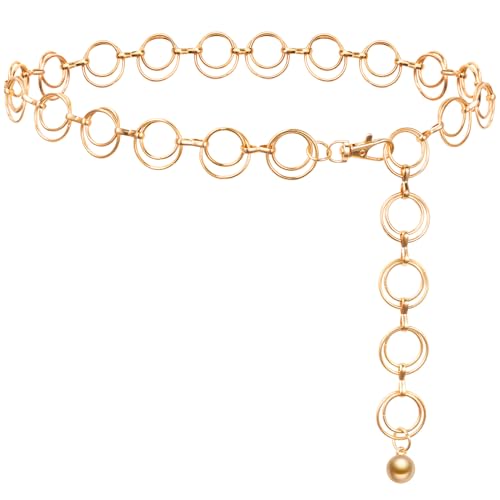 MELLIEX Cinturón de Cadena para Mujer, Cinturón de Metal Moda Cinturón de Cadenas de Cintura Ajustable para Falda Vestido, Oro