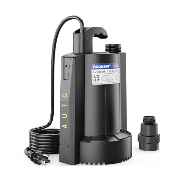 Acquaer 13 hp automatic submersible water pump 115v sump pump with 34 garden hose check valve adapter2160 gph high flow water removal for swimming pool cover hot tubs flooded house basement  urban country home decor