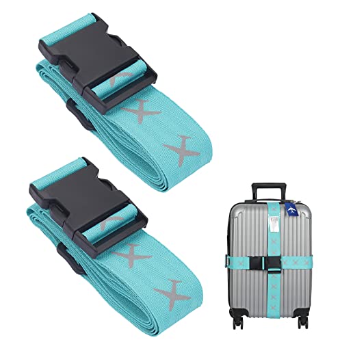Juego de 2 correas de equipaje multicolores con placa de dirección y 2 etiquetas de Luggage para identificar Suitcases & Luggage - Suitcase Straps for Travel & Flying Azul Cover