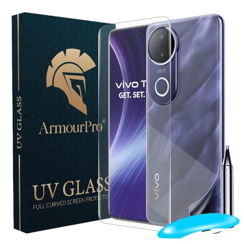 Image of ArmourPro Front and Back Screen Protector for Vivo T4R, Edge to Edge UV Tempered Glass with Clear Back Membrane Guard, Anti-Bubble & Anti-Fingerprint Protection