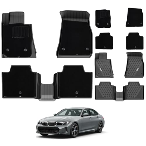 3W Floor Mats Custom Fit for 2019-2024 2025 BMW 3 Series G20 3 Series 330i 330e Sedan, TPE All Weather Floor Liner, 1st and 2nd Row Full Set Car Mats