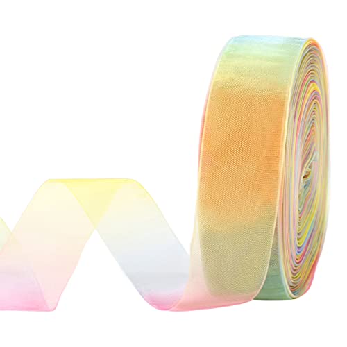 MOLSHINE 50yd Sheer Organza Ribbon, Premium Quality Shimmer Ribbons, Chiffon Band - Rainbow Seven Colors(Light Rainbow) (1