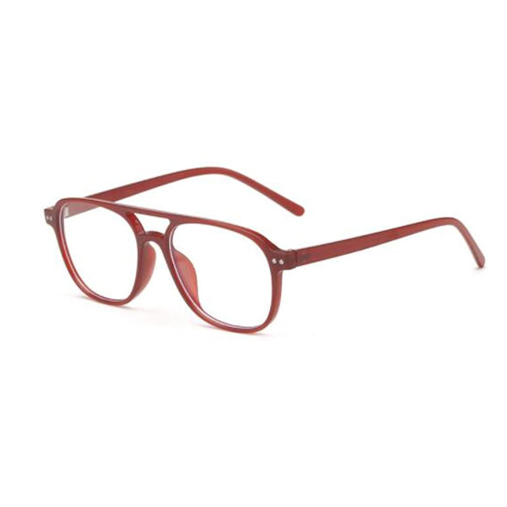 Weloveushop Double Nose Bridge Big Frame Retro Rice Nails Anti-blue Light Flat Light Glasses Men and Women Computer Eye Protection Myopia Glasses Frame (Red Frame)