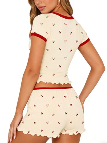 Image of Dressmine Cute Pjs Pajama Sets for Women Sexy 2 Piece Spring Pajamas Lounge Sleep Set Long Sleeve Shorts Sleepwear