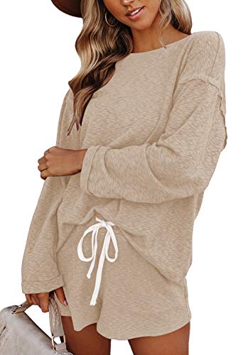 Linsery Gril Summer Loose Short Tracksuit Sets T-shirt Top and Shorts Two Piece Leisure Outfit Khaki M Linsery Gril Summer Loose Short Tracksuit Sets T-shirt Top and Shorts Two Piece Leisure Outfit Khaki M