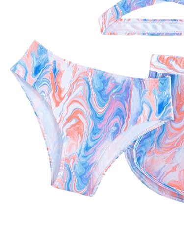 Image of WDIRARA Girl's 3 Piece Swimsuits Criss Cross Wrap Front Swimwear Set Marble Print Swimsuit with Beach Shorts