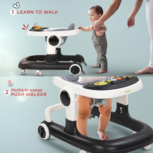 Image of Baybee 2 in 1 Baby Walker for Kids with Adjustable Height & Wheel Lock | Activity Push Walker for Baby with Musical Toy Bar & Stopper | Kids Walker Baby 6-18 Months Boy Girl (Black)