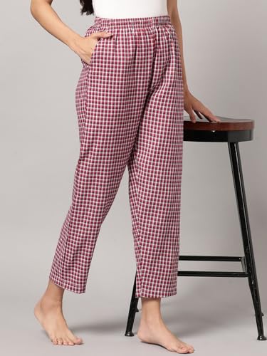 Image of KRYPTIC Women's 100% Pure Cotton Woven Pyjama | Mid Rise Relaxed Fit Full Length Nightwear Pant with Elasticated Drawstring Waistband & Side Pocket | Comfortable Lounge, Sleepwear & Casual Bottom Wear