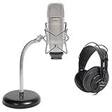 Samson C01U Pro USB Studio Condenser Mic Bundle SP01 Shock Mount for Mic, Rockville RDMS6 Studio Desktop Mic Stand SR850 Monitoring Headphones