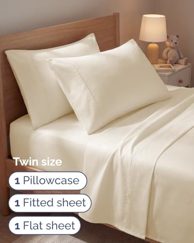 Image of Twin 4 Piece Bed Sheet Set - Comfy, Breathable & Cooling Sheets - Off White | Ultra Soft Hotel Luxury Bedding Set with 8-16 Inch Deep Pockets, 1 Flat & 1 Fitted Sheet & 2 Pillowcases, Wrinkle & Fade Free