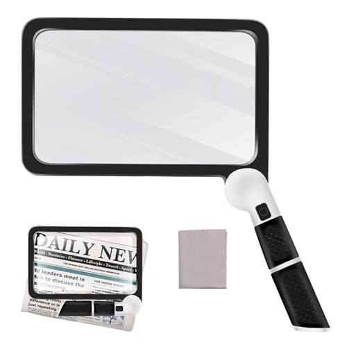 5X Magnifying Glass with Light – Adjustable Warm/Cool LED Illuminated Reading Magnifier, Foldable Large Lens for Seniors, Hobbies & Low Vision, Anti-Glare Non-Slip Grip​