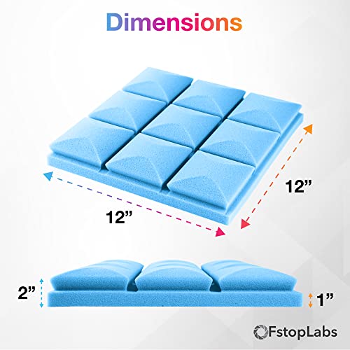 Fstop Labs Acoustic Foam Panels, 12 Pack Blue 2" X 12" X 12" Mushroom Studio Wedge Tiles, Sound Panels Sound Proof Foam Panels Sound Proofing Padding For Wall #TOP3