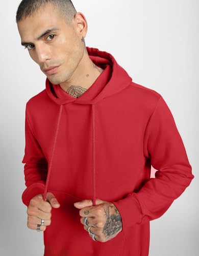 Image of Veirdo Fleece Regular Fit Hooded Sweatshirt Full Sleeves Jumper Red Solid Winter Sweatshirt for Men (W 05 RED M)