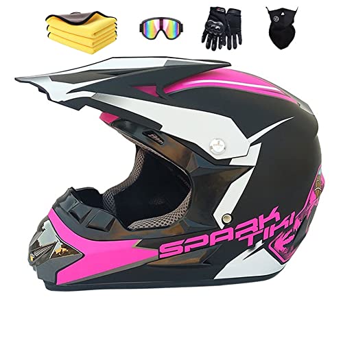 Ruiqieor Casque Moto Cross Casque Moto Enfant Casque Cross Enfant Casque Moto Cross Enfant Avec Gants Masque (S(52-56cm),black powder)