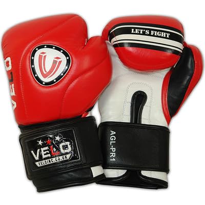 Velo™ Boxing Gloves Sparring Muay Thai Kickboxing Pro Heavy Training Maya Hide Leather Ventilated Palm, Long Wrist Support Punching Bag Pads Workout MMA Gym Men Women- 10 12 14 16oz (14oz)