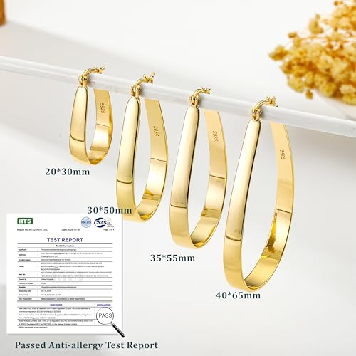 DORANA Elegant Large Oval Gold Hoop Earrings - 14K Hypoallergenic Gold-Plated Sterling Silver Hoops for Women - Image 6