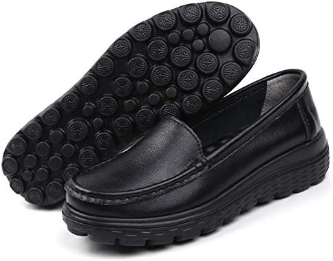 ZYEN Women's Nursing Shoes Comfortable Walking Slip On Nurse Restaurant Work Lightweight Leather Loafers 866 Black 39