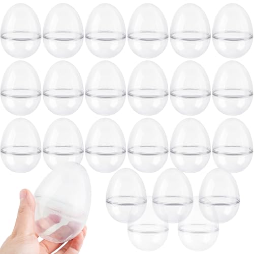 Swakuta 24 Pack 3.5 Inch Clear Plastic Easter Eggs Empty Transparent Easter Egg Bulk Small Translucent Fillable Easter Egg for Easter Hunt Toys Party Decoration Craft