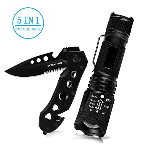 Morpilot Pocket Knife & Tactical Flashlight Set, Super Bright Handheld LED Flashlight