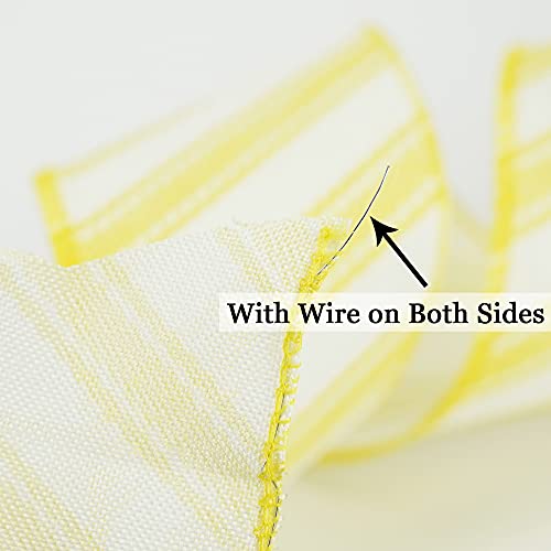 Meedee Yellow And White Stripe Ribbon Christmas Wired Ribbon Yellow Diagonal Stripe Burlap Ribbon 2.5 Inch X 10 Yards For Crafts Christmas Tree Decoration Bows Making Gift Wrapping Home Decor #TOP2