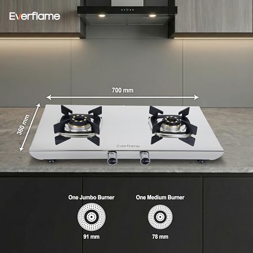 Image of Everflame Photon 2 Burner Gas Stove | Manual Ignition | 5G Brass Burners | ISI Certified | SS Cooktop | 5 Years Warranty on (Body & Burners) + 2 Year Comprehensive Warranty + Doorstep Service