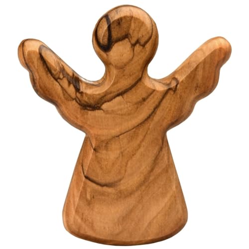 KASSIS Escultura de Madera de Olivo Ángel de la Guarda - Recuerdo Cristiano Hecho a Mano en Belén - Regalo religioso para Nacimiento, Navidad, Bautizo, comunión y confirmación