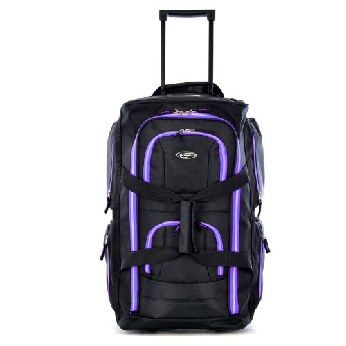 Olympia 8 Pocket Rolling Duffel Bag, Black/Purple, 22 inch