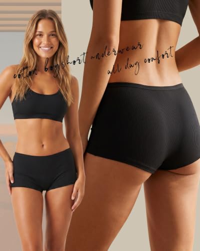 Image of Cotton Boyshort Underwear for Women Boxer Briefs Lady Boy Short Panties | 6 Pack,Full Coverage,Plus Size,Girls Panties,Under Dress,Breathable,Cute,Stretch,Stay in Place,Multiple Colors,Machine Wash