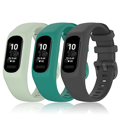Image of 3PCS Soft Silicone Bands Compatible with Garmin Vivosmart 5 Straps Replacement Wristbands Bracelet Band Case Cover for Women Men, Small /Large Size