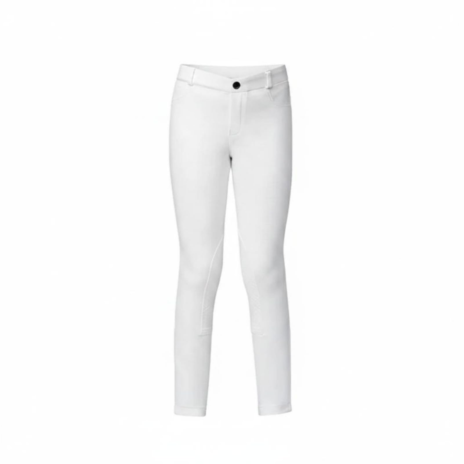 Pantalón de Montar Infantil Ajuste Ceñido Pantalón Ecuestre Infantil Parches en de la Pierna Breeches Equitación para Competición, White, 120