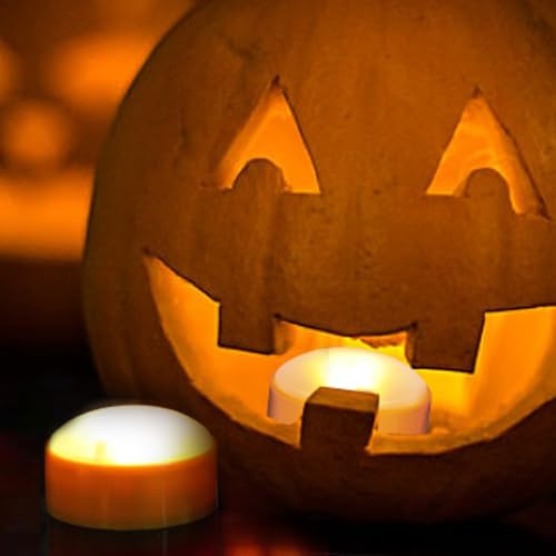 Image of CANDLE CHOICE Halloween LED Pumpkin Lights with Remote Timers Battery Operated Jack-O-Lantern Lights Bright Flickering Flameless Electric Candles for Halloween Decorations Gifts Orange Color 8 Pack