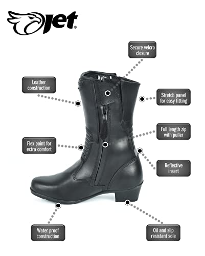 Jet Damen Motorradstiefel Leder Wasserdicht Reflexeinsätze Flexible Passform FIORE (EU 38)