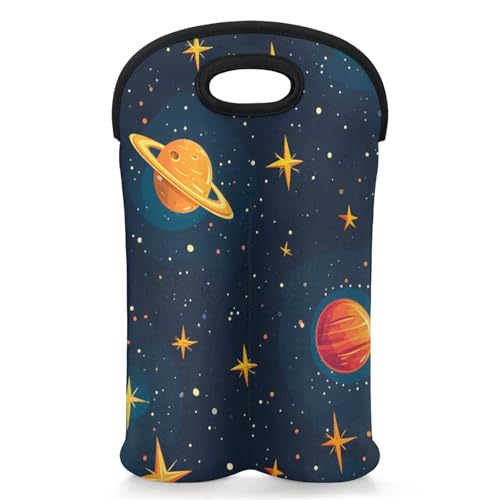 GzLeyigou 2 Bottles Universe Planets Wine Bag Sleeve Totes Neoprene Protective Wine Carrier Bag for Wine,Water, Champagne, Beer, Baby Bottles,Gift 14.5 x 10 Inches