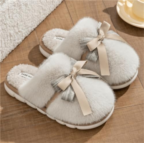 Nevka Fuzzy Slipper With Plush Bowknot Design Thickening Sole Non-slip Grip for Cozy Secure Steps Winter Comfort Redefined2