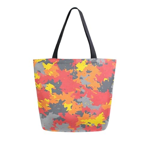 Extra Large Shoulder Tote Bag for Beach Travel Weekender Gym Bright Red Yellow Gray Camouflage Pattern Reusable Grocery Canvas Shopping Bag2