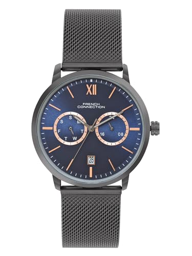 French Connection Tempus Blue Round Dial Mens Mult Function Watch FCN085GNM
