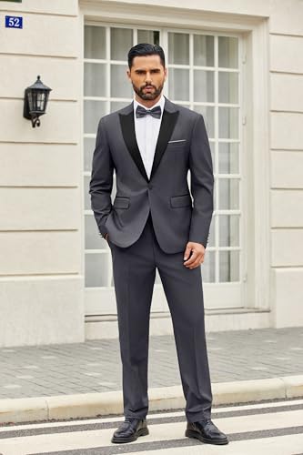 COOFANDY Men's Wedding Suits 2 Piece Tuxedo Jacket One Button Peak Lapel Suit Jacket Dress Pants for Dinner,Prom,Party4