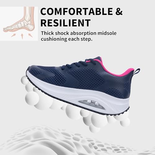 Image of SURRAY Womens Plantar Fasciitis Walking Shoes Arch Support Orthotic Sneakers Comfortable Tennis Shoes for Casual Gym Workout RoseNavy US Size 8.0