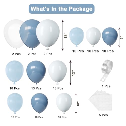 Dusty Blue Balloon Arch Kit, 102pcs Light Blue and White Latex Balloons by YMSZ - Used condition - Image 2